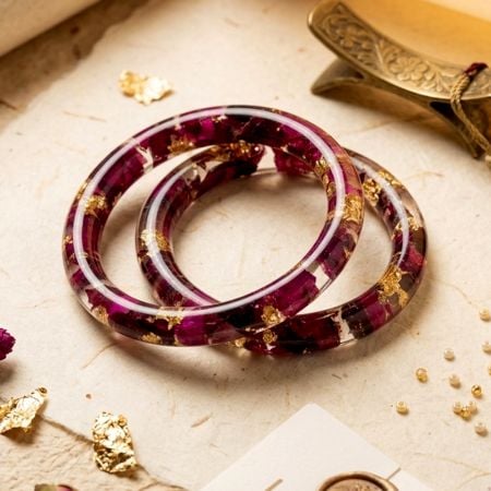 Handcrafted Resin Flower Preserve Bangle Pair